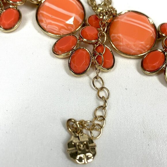 Monet Faux Gem Orange Floral Princess Necklace On Gold Tone Chain 7" Drop - Picture 8 of 10